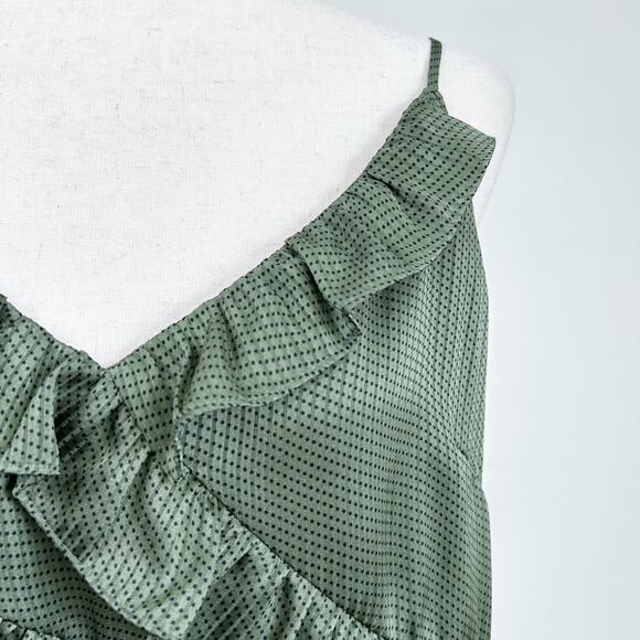 Express Olive Green Polka Dot Satin Ruffle V-Neck Camisole - Picture 4 of 8